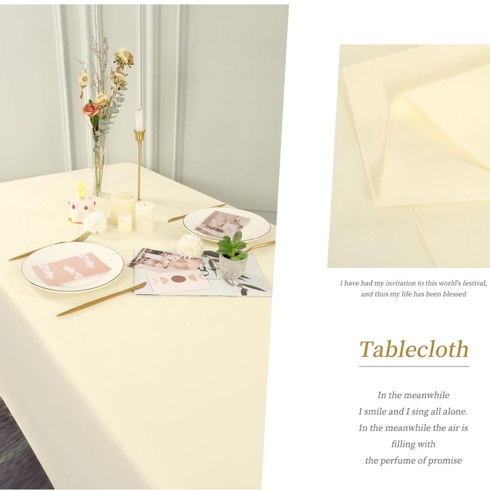 2 beige rectangular tablecloths 60 x 126 inches